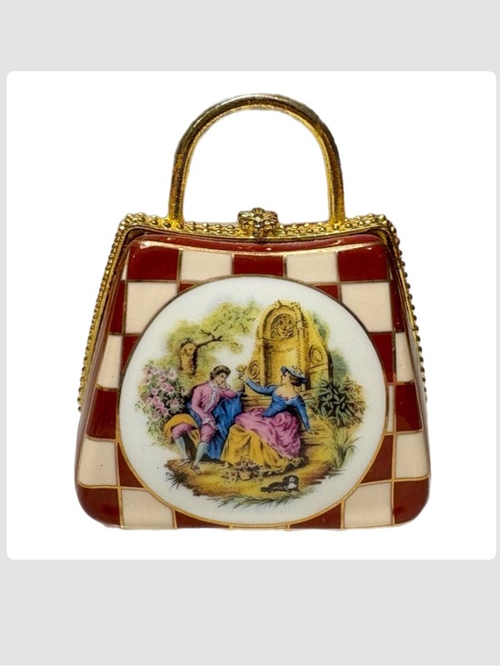 Other - Vintage "My Treasure" Porcelain Purse Trinket Box –24K Gold Trim Victorian Scene